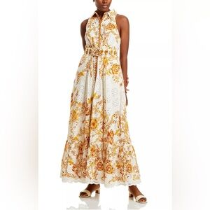 HEMANT & NANDITA Printed Eyelet Button Front Maxi Dress